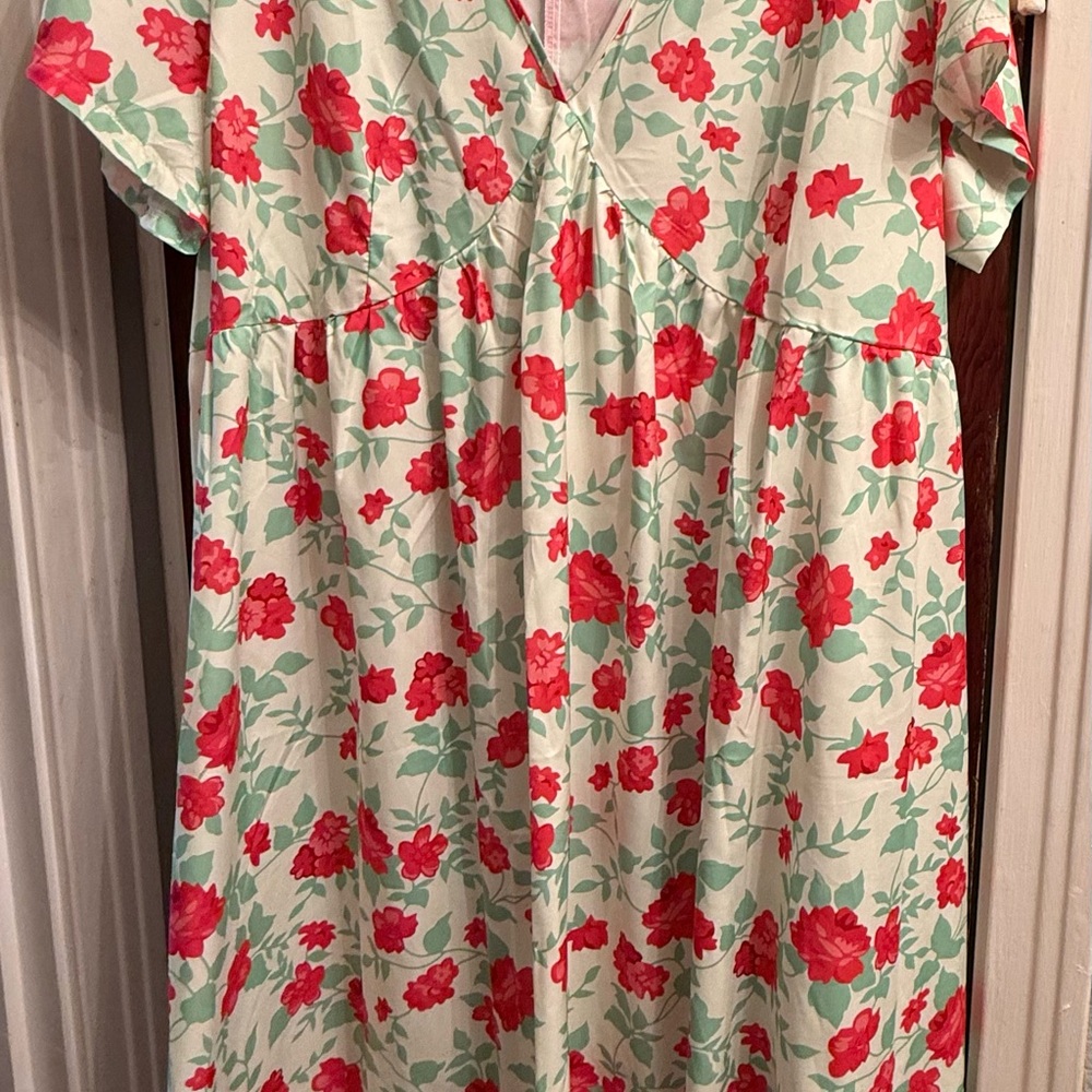 SHEIN Red Floral Midi Dress